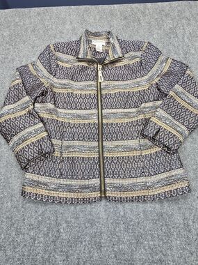 Draper's & Damon's Petite Textured Zip Jacket Womens PS Navy Gold Metallic